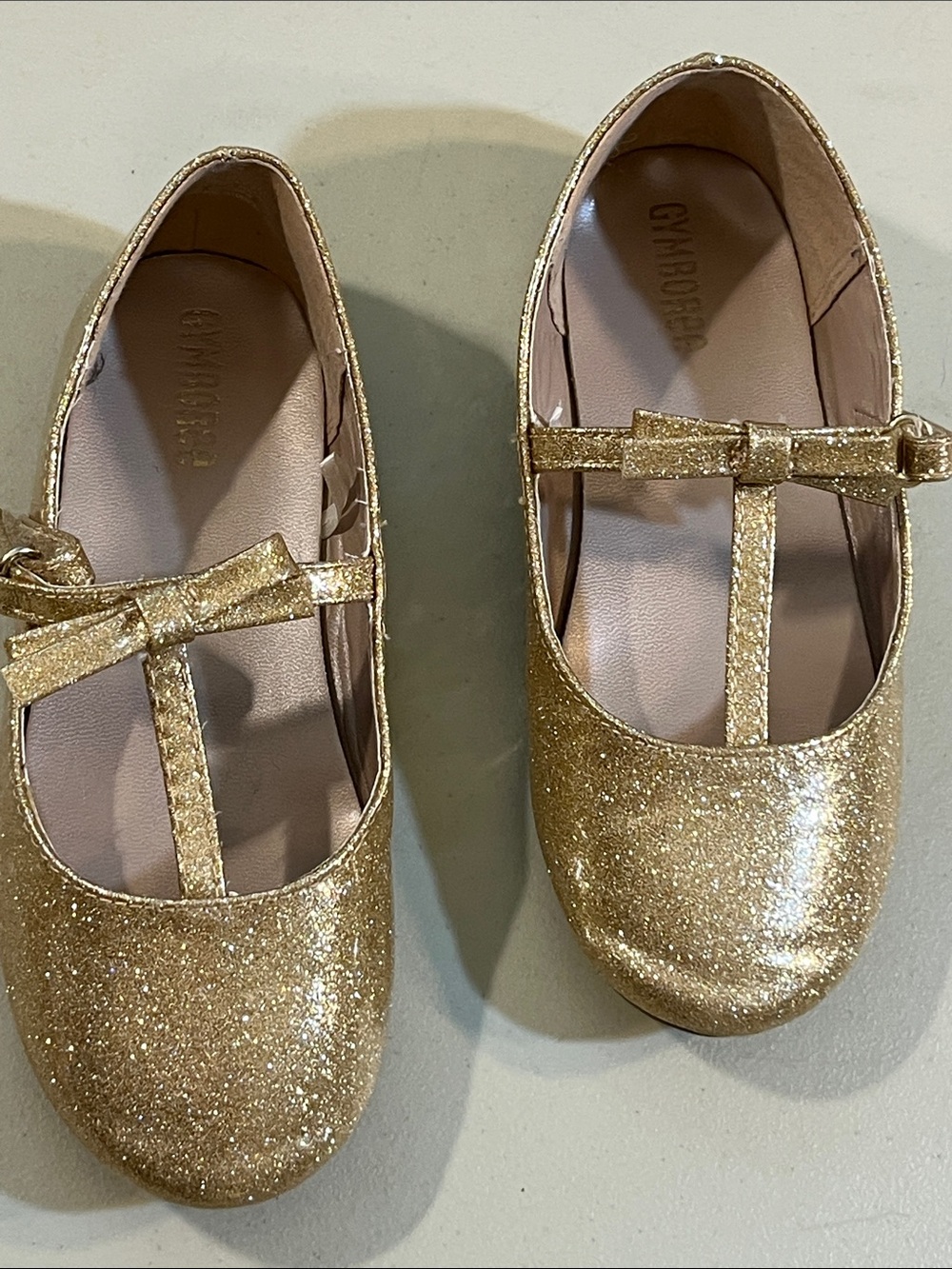 Gymboree Girls' Gold Glitter T-Strap Bow Dress Shoes